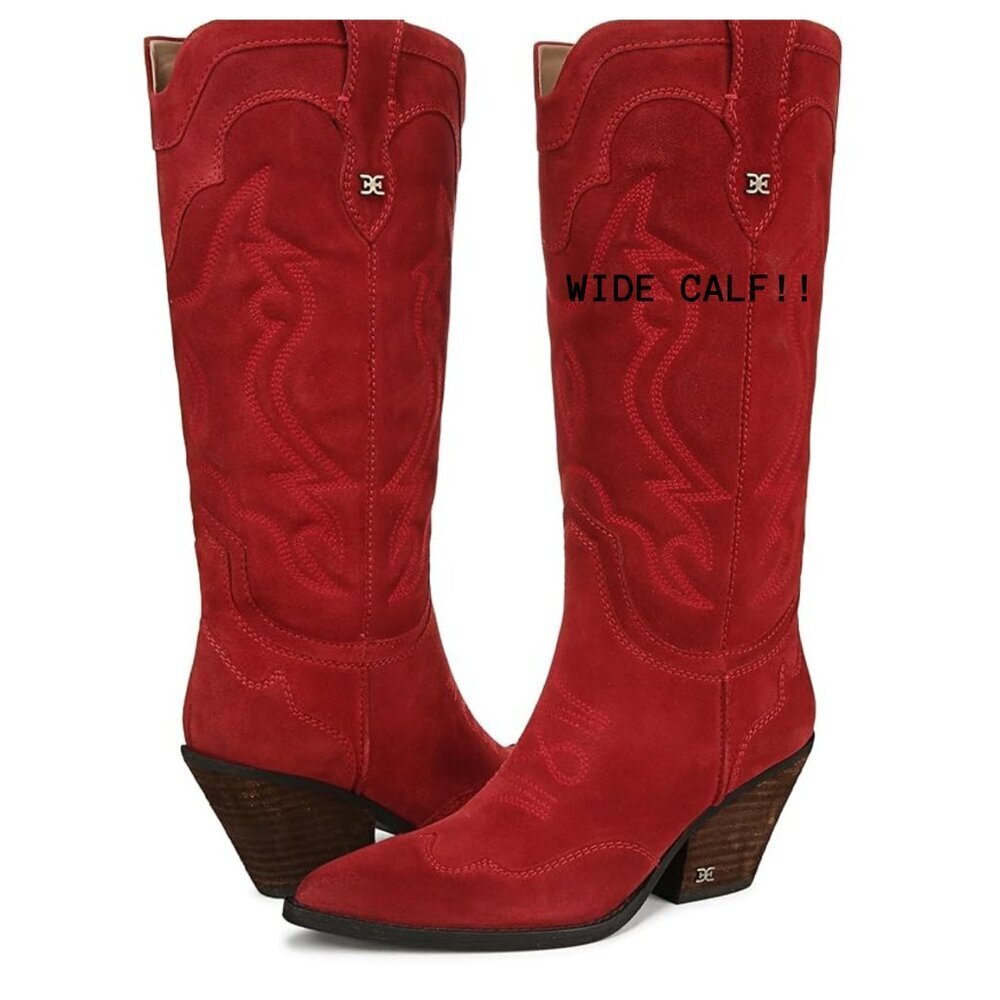 Sam Edelman James Western Boots Red Suede WIDE CALF 10
